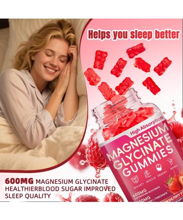 Magnesium glycinate 600mg Children and Adults Magnesium glycinate Gummies Promotes Sleep Muscle and Relaxation Used for Calming Emotions and Sleep Support 60 Strawberry Flavor - Buy Online on GoSupps.com
