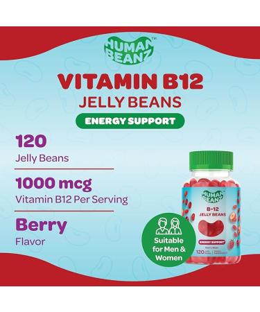 Human Beanz Vitamin B12 Jelly Bean Gummies for Adults  Brain Health and Energy Booster  Healthy Hair  Skin  and Nails  Nutritional Vegetarian Supplements  120 Berry Blast Jelly Beans  Kosher - Buy Online on GoSupps.com