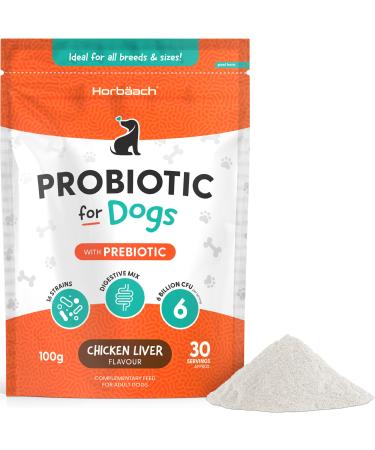 Dog Probiotic Powder with Prebiotic | Chicken Liver Flavour | Digestive Health Mix with 6 Billion CFU | 100g | by Horbaach