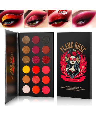 Red Eyeshadow Palette Highly Pigmented, AFFLANO Long Lasting True Red Eye Shadow Halloween Makeup Pallet 18 Color,Waterproof Matte Shimmer Brown Black Yellow Sunset Warm Fall Eye Shades, Cruelty Free red eye shadow -Flame …