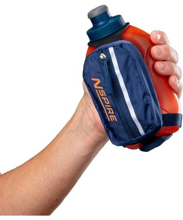 Nspire Handheld 12oz Flask with Storage Pocket - Grip-Free for Running, Hiking, Walking | True Navy/Tigerlily - Buy Online on GoSupps.com