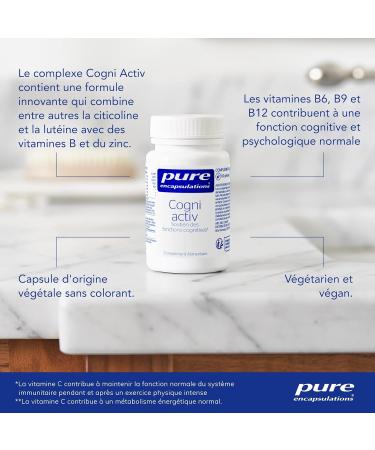 Pure Encapsulations Cogni Activ Cognitive Functions Support with Vitamins B6 B9 B12 Folate Zinc Lutein and Zeaxanthin - 60 Capsules - Buy Online on GoSupps.com