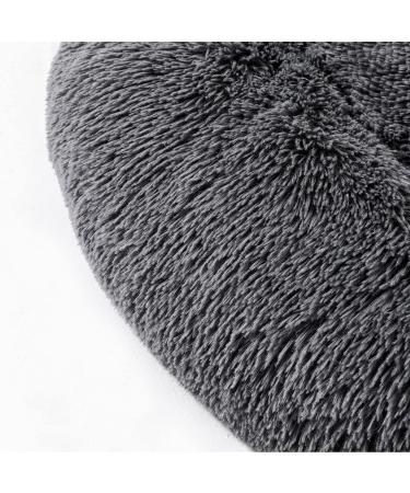 Bonteck Calming Round Donut Dog Bed - Machine Washable Anti-Slip Fluffy Cuddler Cat Bed - Multiple Sizes (S-XL) - Dark Grey - Buy Online on GoSupps.com