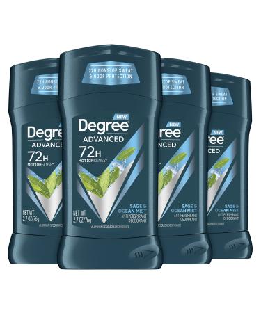 Degree Men Advanced Antiperspirant Deodorant 72-Hour Sweat and Odor Protection Sage and Ocean Mist Deodorant for Men with Motionsense Technology 2.7 oz 4 Count
