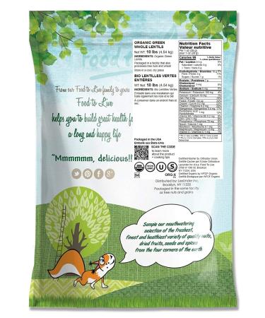 Organic Whole Green Lentils 10 lbs - Non-GMO Raw Beans, Vegan & Kosher - High in Folate, Fiber & Protein - No Soaking Required - Ideal for Soups & Veggie Burgers - Buy Online on GoSupps.com