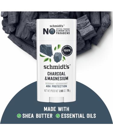 Schmidt's Aluminum-Free Vegan Deodorant Charcoal & Magnesium with 24 Hour Odor Protection 4 Count for Women and Men Natural Ingredients Cruelty-Free 2.65 oz - Buy Online on GoSupps.com