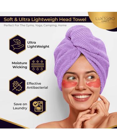 LUXTOGO Fast Dry Hair Towel Set - 100% Cotton Super Absorbent Hair Turbans with Button & Elastic - Purple & Pink - 2 Pack - Buy Online on GoSupps.com
