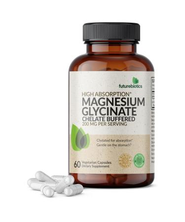 Futurebiotics Magnesium Glycinate 200 MG per Serving Chelated for High Absorption Gentle On Stomach Non-GMO 60 Vegetarian Capsules 60 Count (Pack of 1)