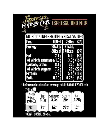 Buy Espresso Monster Espresso & Milk - Disposable 12 Pack (12 x 250ml) | International Shipping Available - Buy Online on GoSupps.com