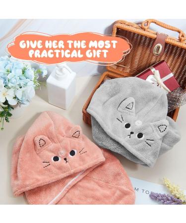 Microfiber Hair Wraps - Quick-Drying Anti-Frizz Hair Towels for Women & Kids | 2-Pack Cat Design in Pink & Gray - Buy Online on GoSupps.com