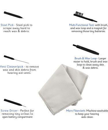 Hearing Aid Cleaning Kit - 8 Piece Set with Vent Cleaner, Steel Pick, Screw Driver, Brush, Wax Loop, Microfiber Cloth, and Carrying Case - Buy Online on GoSupps.com