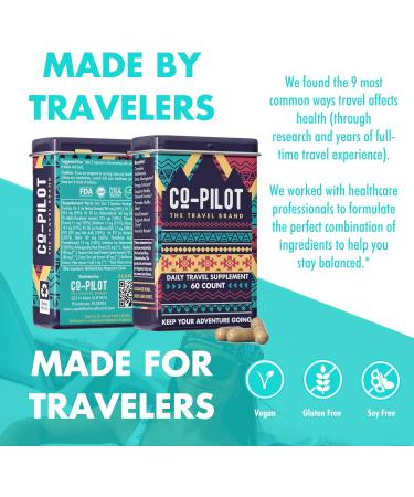 Co-Pilot All-in-1 Travel Supplement | Jet Lag & Immune Support | Energy Blend with Ashwagandha & Rhodiola | Airplane Travel Essentials | 60 Vegan & Gluten Free Capsules - Buy Online on GoSupps.com