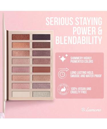 Professional Eyeshadow Palette - 16 Colors, Matte + Shimmer, Highly Pigmented, Natural Bronze Neutral Smoky Shades - Lamora Exposed Nude - Buy Online on GoSupps.com
