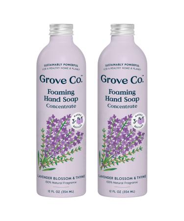 Grove Co. Hydrating Foaming Hand Soap Refills (2 x 12 Oz) Moisturizing Hand Wash No Plastic or Parabens Cruelty Free 100% Natural Lavender Blossom & Thyme Scent (Pack of 2) Lavendar & Thyme Refill