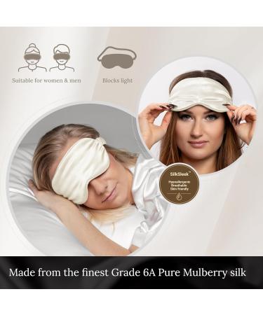 SILKSLEEK 22 Momme Silk Eye Mask for Sleeping | Pure Mulberry Silk | Super Soft & Comfortable | Blackout Eye Mask in Gift Box - Pearl White - Buy Online on GoSupps.com