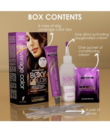 Buy BOXY COLOR Professional Hair Dye Kit - Permanent Color Cream with Vegetal Protein for Intense Shiny Silky Hair & 100% Gray Coverage - 7.77 Marron Intenso Perla - International Shipping Available - Buy Online on GoSupps.com