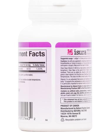 Natural Factors Clear Base Vitamin E 400 IU - 60 Softgels | Antioxidant Support - Buy Online on GoSupps.com