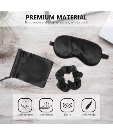 3pcs Silk Sleeping Mask Set for Girls - Black Eye Patch Hair Scrunchies & Storage Bag - Travel Accessories - Buy Online on GoSupps.com