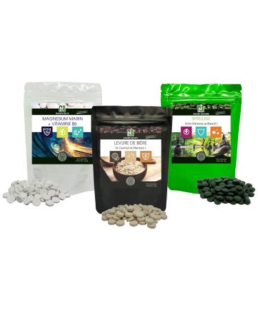 "Hair" Pack NAKURU | Brewer's Yeast 90 cps | Spirulina 180cps | Marine Magnesium 90cps | Analyzed and Packaged in France | Strengthen your Hair Naturally!