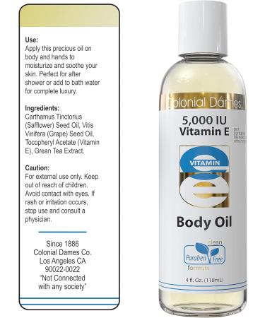 Colonial Dames 5 000 IU Vitamin E Oil Blend Skin Therapy Oil for Whole Body Vitamin E Body Oil for Hydrated Healthy Skin - Buy Online on GoSupps.com