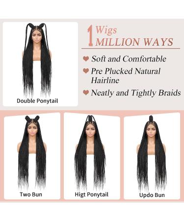 Lexqui 36 Inch HD Lace Front Box Braided Wig for Women - Long Black Synthetic Full Lace Frontal Braiding Wig with Baby Hair - Buy Online on GoSupps.com