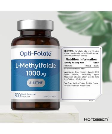 L-Methylfolate 1000ug | 200 Capsules | 5-MTHF Folate Supplement | Active Form of Folic Acid | by Opti-Folate - Buy Online on GoSupps.com