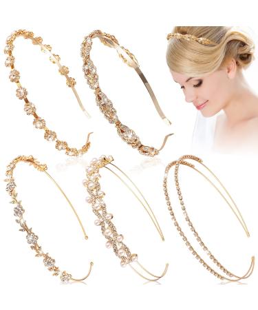 5 Pieces Rhinestones Wedding Headbands Flower Leaves Crown Headband Gold Wedding Hair Accessories for Brides Thin Bridal Faux Pearl Hair Band Headdress Headpiece Tiara for Bridesmaids Women Girl Party - Buy Online on GoSupps.com