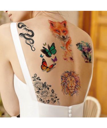 Rejaski Watercolor Animals Temporary Tattoos - 32 Sheets, 98+ PCS for Women, Men & Kids | Realistic & Long Lasting Fake Tattoos with Tiger, Lion, Skull Designs - Buy Online on GoSupps.com