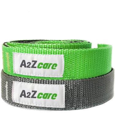 A2ZCARE Yoga Stretch Strap with Multi-Loop 76 inches Long - Exercise Stretching Strap for Yoga Practice Pilates Exercise Dance Fitness and Physical Therapy Rehab Pack 2 (Gray/Purple Black/Green)