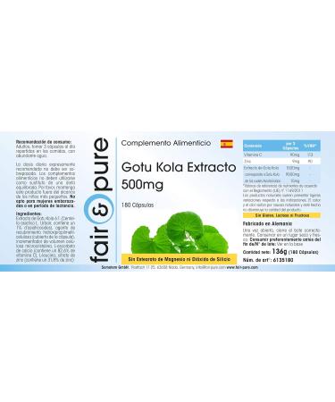 Fair & Pure Gotu Kola Capsules 500mg - Vegan - 180 Capsules - Zinc & Vitamin C - Pure Gotu Kola Extract - Buy Online on GoSupps.com