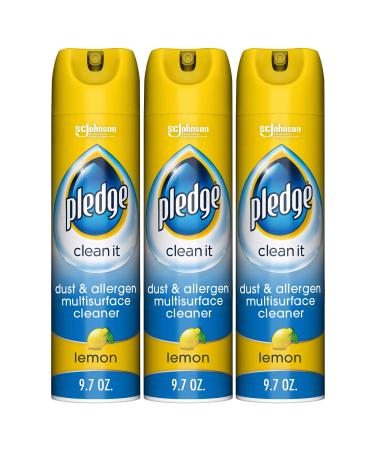 Pledge Dust & Allergen Multisurface Cleaner Spray Works on Leather Granite Wood and Stainless Steel Multi Lemon 9.7 Ounce (Pack of 3)