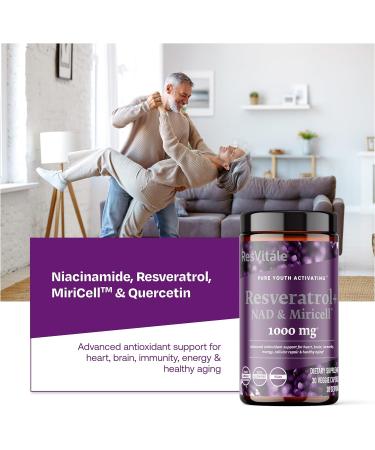 ResVit le Resveratrol + NAD & Miricell 1000 mg - Advanced Antioxidant Support for Brain Heart Energy & More - 30 Veggie Capsules (30 Servings) - Buy Online on GoSupps.com