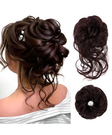 Hair Bun Extensions Hairpiece Hair Rubber Scrunchies Curly Messy Bun Wavy Curly Hair Wrap Ponytail Chignons Bridal Hairstyle Voluminous Wavy Messy Bun Updo Hair Pieces with Hair Rope and Hairpin Brown Hair Ring With Braid - Brown