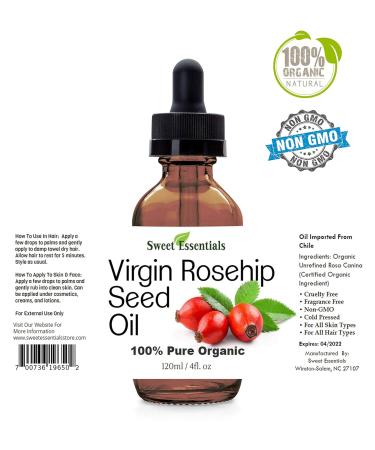 Organic Unrefined Virgin Rosehip Oil 4oz - 100% Pure Cold-Pressed Heals Skin Issues Imported from Chile - Buy Online on GoSupps.com