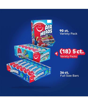 Airheads Candy Assorted Flavors, 5 Full Size Bars per Pack, Box of 18 Packs - Buy Online on GoSupps.com