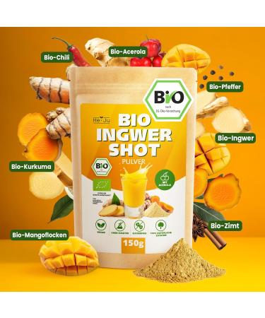  He-Ju He-Ju Bio Ginger Shot Powder 150g (75 Shots) with Natural Vitamin C from Acerola Extra Strong Vegan No Additives Lab Tested Sugar Free 100% Natural Ingredients - Buy Online on GoSupps.com