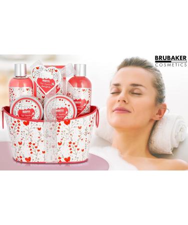 BRUBAKER Cosmetics 6-Piece Bath & Shower Set - Strawberry Sweet Love Gift Set in Decorative Metal Basket - Pink Floral Design - Buy Online on GoSupps.com