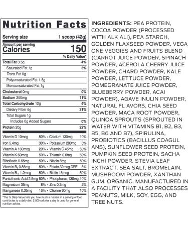 Vega Organic All-in-One Vegan Protein Powder Chocolate - 10 Sachets, Superfood Ingredients, Immunity Support, Keto Friendly, Pea Protein for Women & Men - 14.7oz - Buy Online on GoSupps.com