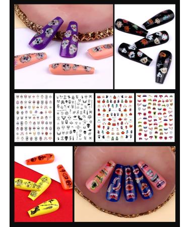 12 Sheets Halloween Nail Stickers EBANKU 3D Halloween Self-Adhesive Pumpkin Skull Ghost Bat Grave Nail Decals DIY Nail Decorations for Halloween Party - Buy Online on GoSupps.com