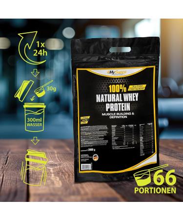 My Supps 2kg Whey Protein Powder - 100% Natural Super Soluble with B6 BCAA & Minerals - Premium Protein Made in Germany - Buy Online on GoSupps.com