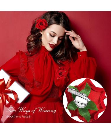 12 Piece Red Rose Flower Hair Clip Bridal Pins and Brooch Wedding Accessories for Women and Girls - Buy Online on GoSupps.com