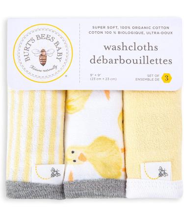 Burt's Bees Baby Washcloths 3-Pack - Absorbent Knit Terry | Super Soft 100% Organic Cotton - Little Ducks - Buy Online on GoSupps.com