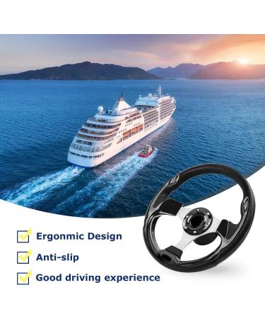 QYMOPAY 12.5 Boat Steering Wheel | Carbon Fiber, Anti-Slip | Marine Steering Wheel Adapter for Boats, Yachts, Pontoon Boats (Black) - Buy Online on GoSupps.com