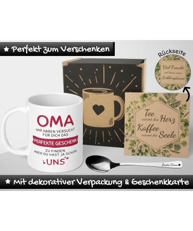 Unique Grandma & Grandpa Gift Set with Spoons | Ceramic Cups & Spoons | Perfect Christmas Gifts | 330ml Red & Blue Set - Buy Online on GoSupps.com