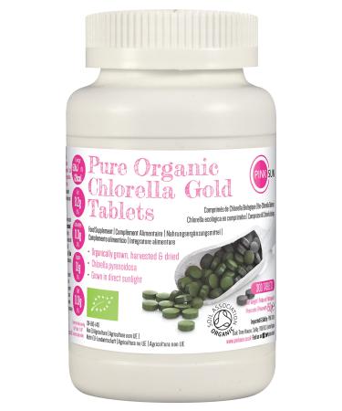 PINK SUN Organic Chlorella Tablets 500mg x 300 Tabs Pyrenoidosa with Broken Cell Wall Cracked Gluten Free Non GMO Suitable for Vegetarians and Vegans Certified Organic by The Soil Association 150g