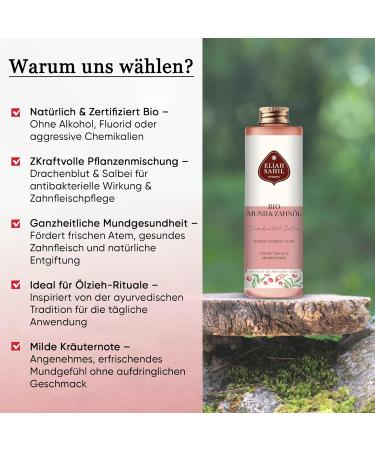 ELIAH SAHIL Huile Buccale Bio au Sang-Dragon et la Sauge Bain de Bouche Naturel pour des Dents Saines et une Haleine Fra che Vegan Certifi e Bio Emballage 100% Recyclable - Buy Online on GoSupps.com