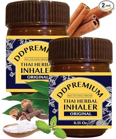 DDPremium Herbal Inhaler with Menthol & Essential Oil Natural Thai Inhaler for Enhanced Breathing Promotes Clearer Nasal Passages - Pack of 2