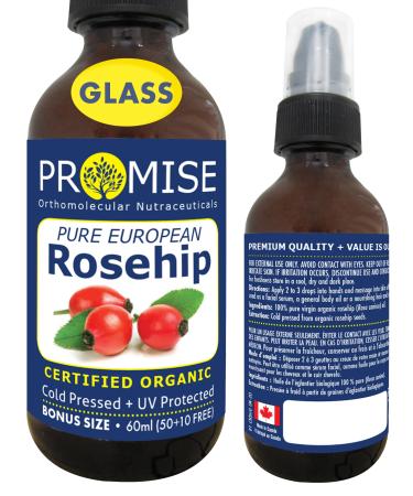 60ml ORGANIC PURE ROSEHIP Oil 100% Pure Certified For Moisturizes Nourishes and Soothes dry skin Made in Canada Hexane-Free (60ml) 60 ml (Pack of 1)