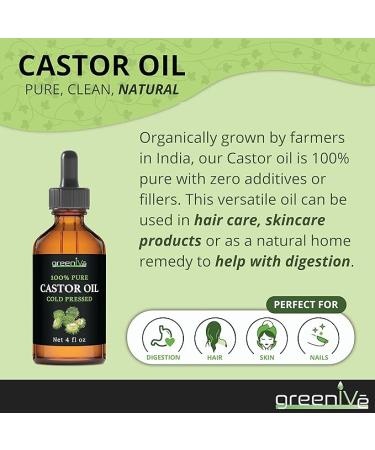 GreenIVe Organic Castor Oil 100% Pure 4oz - Cold Pressed  Hexane Free  Eyelash & Eyebrow Growth Serum - Skin Moisturizer - Includes Applicator & Dropper - Buy Online on GoSupps.com