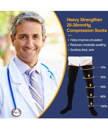 Men's Black Thigh High Compression Socks 20-30 mmHg for Swelling | Compression Stockings - Buy Online on GoSupps.com